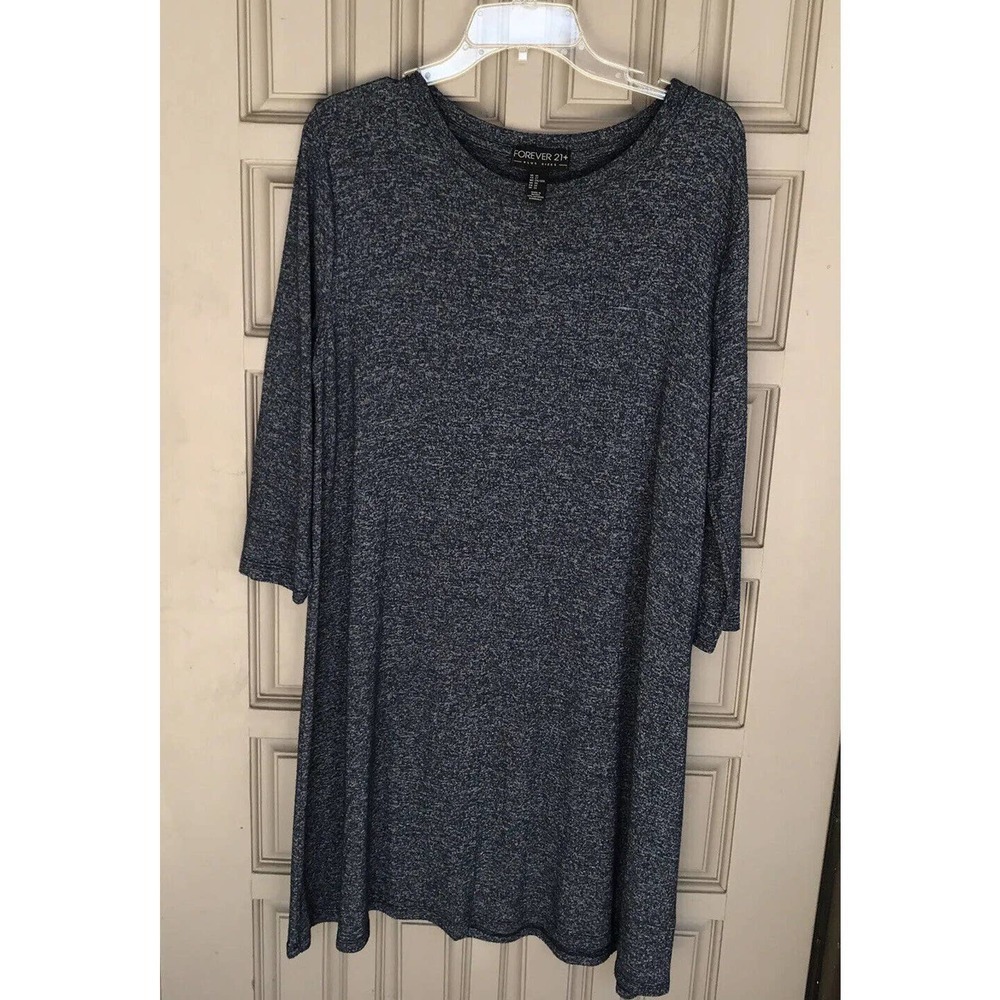 Forever 21 Plus Dress Sz2XL Stretch Knit Knee Length Blue Long Sleeves Pre-Owned